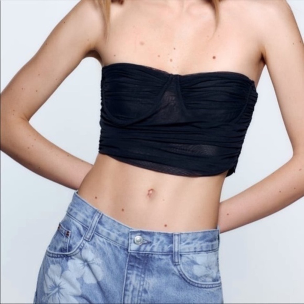 New Zara | Black Tulle Cropped Corset - Picture 6 of 14